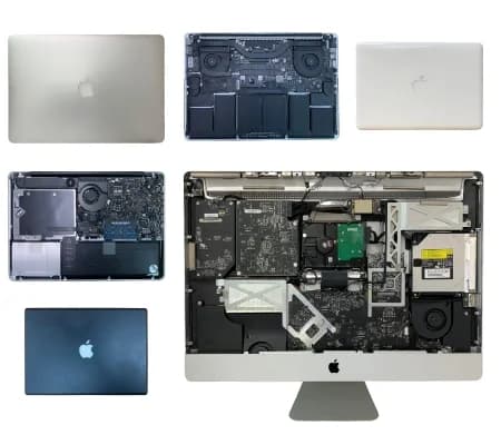分解したMacの内部と、さまざまな機種のMac
